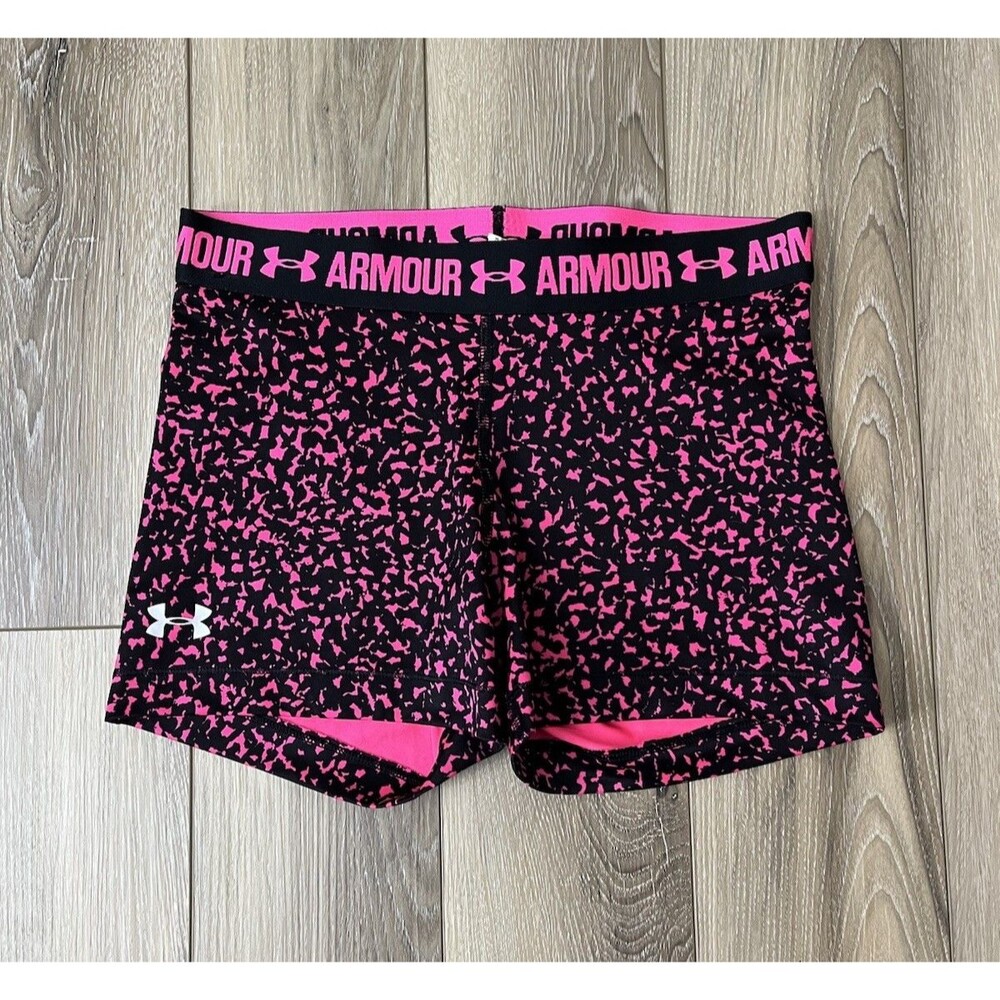Under Armour HeatGear 1271778 Women’s Printed Shorty Short Pink/Black Sz Small